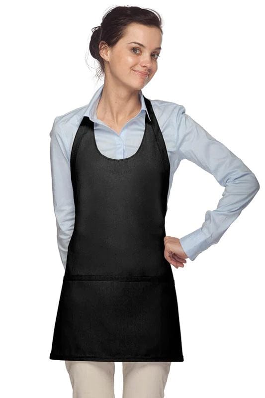 Cardi / DayStar Black Scoop Neck Bib Adjustable Apron (3 Pockets)