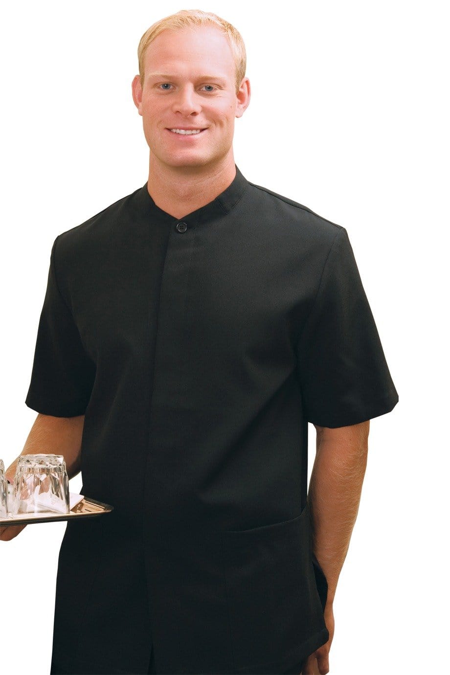 Edwards S Men's Nehru Housekeeping Service Shirt - Black